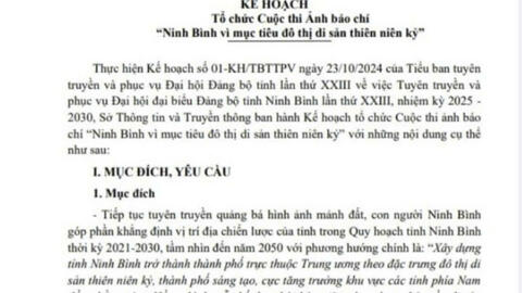 Kế hoạch tổ chức Cuộc thi Ảnh báo chí “Ninh Bình vì mục tiêu đô thị di sản thiên niên kỷ